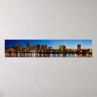 Póster Panorama de Portland Oregon de noche