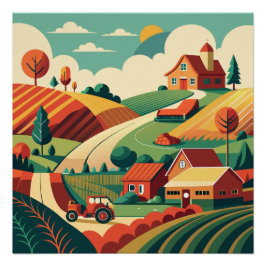 Póster Panorama de vida rural rústica