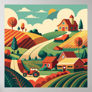 Póster Panorama de vida rural rústica