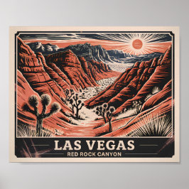 Póster Panorama de Vintage del Cañón de Rock Rojo Nevada 