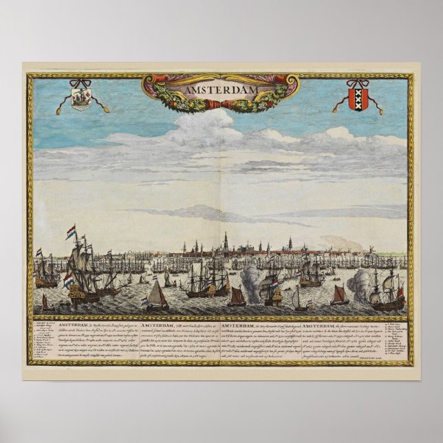 Póster Panorama del antiguo Ámsterdam (Frente)