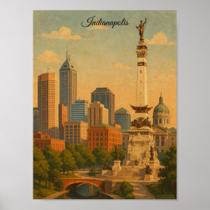 Póster Panorama del horizonte de Indianápolis Indiana