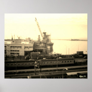 Póster Panorama del puerto de Argel en Argelia vintage
