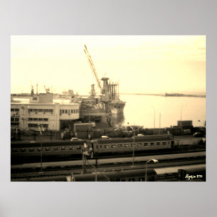 Póster Panorama del puerto de Argel en Argelia vintage