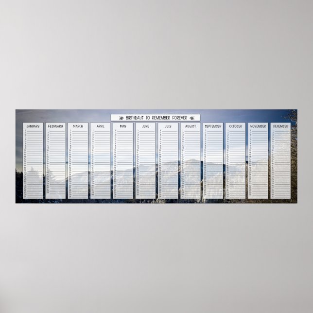 Póster Panorama Enorme Calendario de Cumpleaños Nieve de  (Frente)