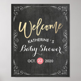 Póster Panorama floral blanca de bienvenida Baby Shower