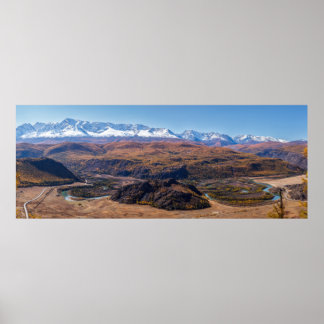Póster Panorama montañas Altái y río Chuya. Altai.