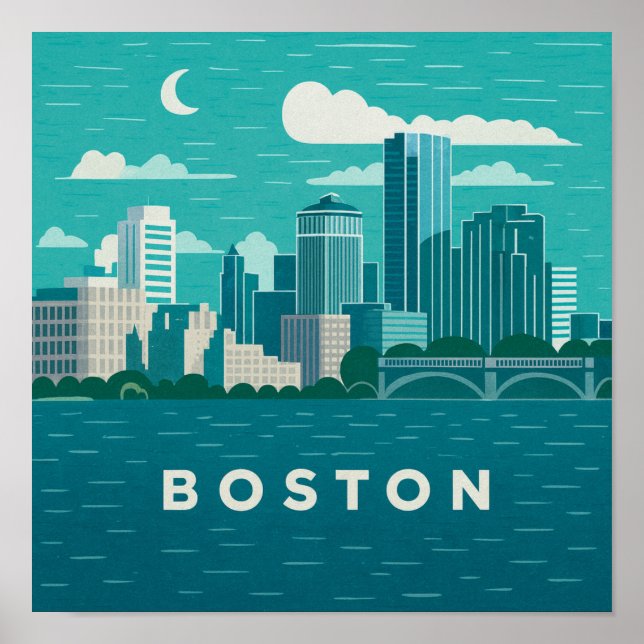Póster Panorama nocturno de la ciudad de Massachusetts |  (Frente)