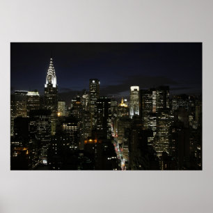 Póster panorama nocturno de Manhattan