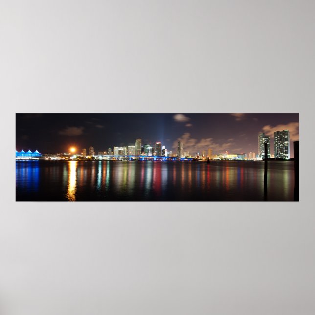 Póster panorama nocturno de Miami - Poster (Frente)
