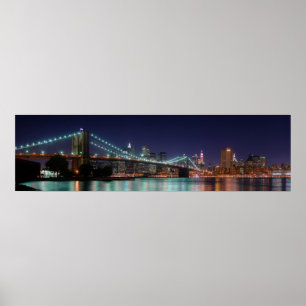 Póster Panorama nocturno del puente de Brooklyn