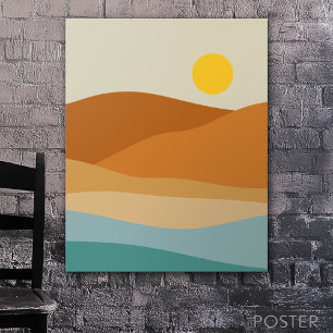 Póster Panorama plano de boho resumen atardecer y montaña