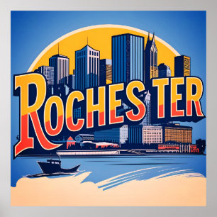 Póster Panorama urbano de la ciudad de Rochester Nueva Yo