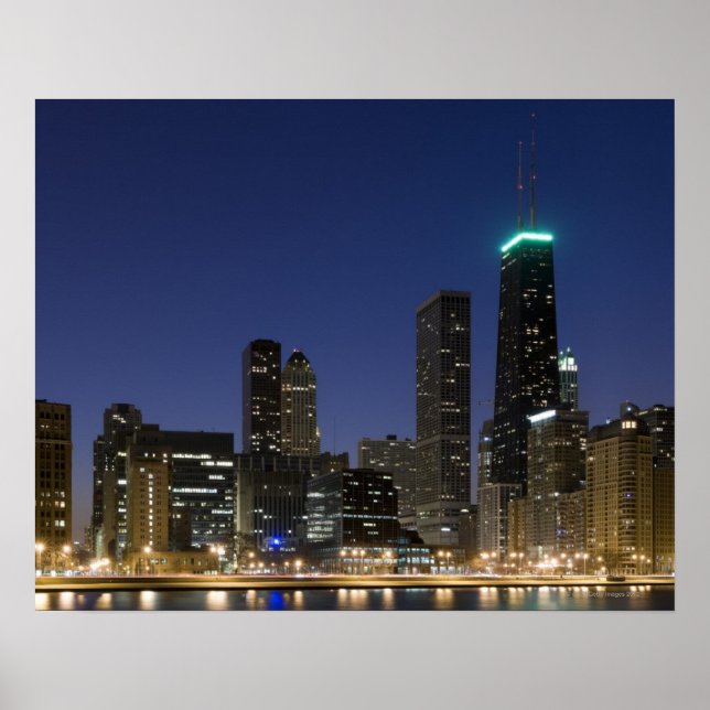 Póster Panoramic view of the Chicago lakefront at dusk, (Frente)