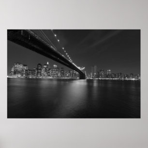 Póster Panorámica Blanco y Negro Silueta de la Ciudad de