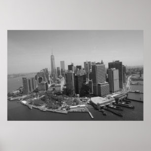 Póster Panorámica Blanco y Negro Silueta de Nueva York