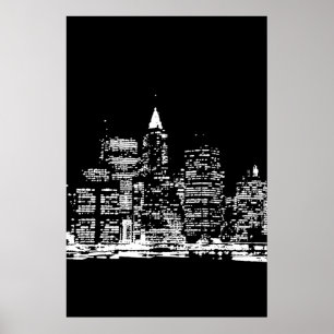 Póster Panorámico blanco y negro Poster de la ciudad de N