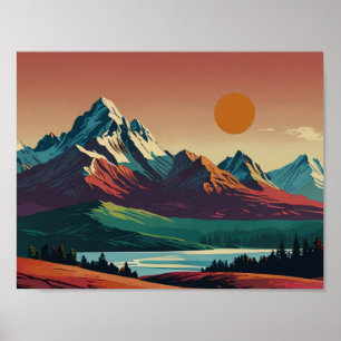 Póster panorámico de montaña modernista de mediado