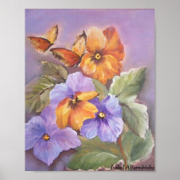 Póster Pansies con mariposa