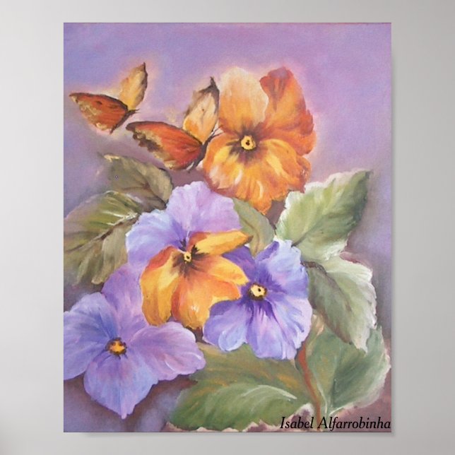 Póster Pansies con mariposa (Frente)