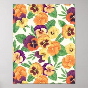 Póster Pansies en blanco roto