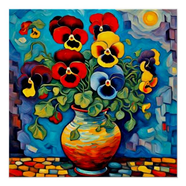Póster Pansies mixtos en jarrón (Anverso)