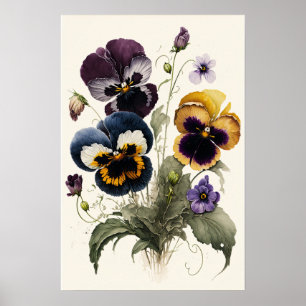 Póster Pansies Pansy Flowers Art Print Poster