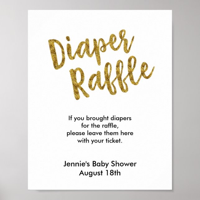Póster Pantalla Baby Shower de Diaper Raffle Gold Purpuri (Frente)