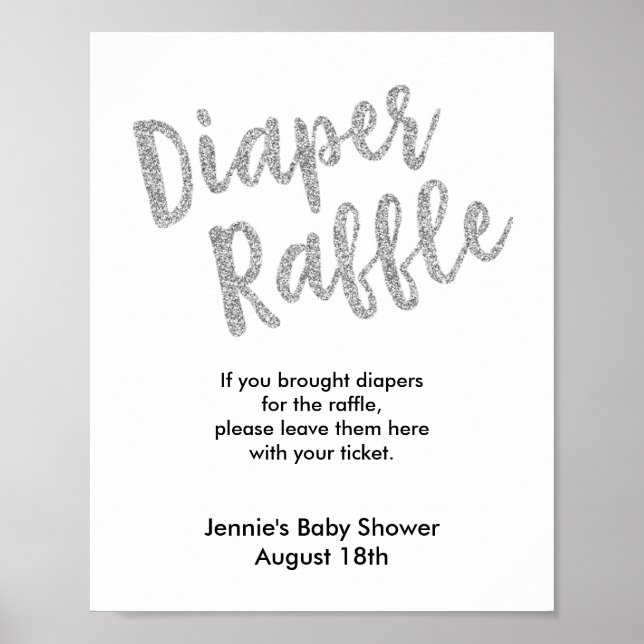 Póster Pantalla Baby Shower de Diaper Raffle Silver Purpu (Frente)