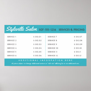 Póster pantalla de precios de servicio de salón de estilo