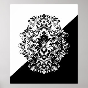 Póster Pantalla dividida en negro y blanco Swirls Mandala