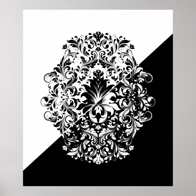 Póster Pantalla dividida en negro y blanco Swirls Mandala (Frente)