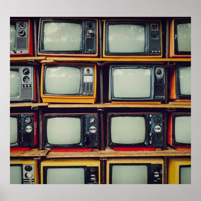 Póster Pantalla en blanco de la vieja retro de televisión (Frente)