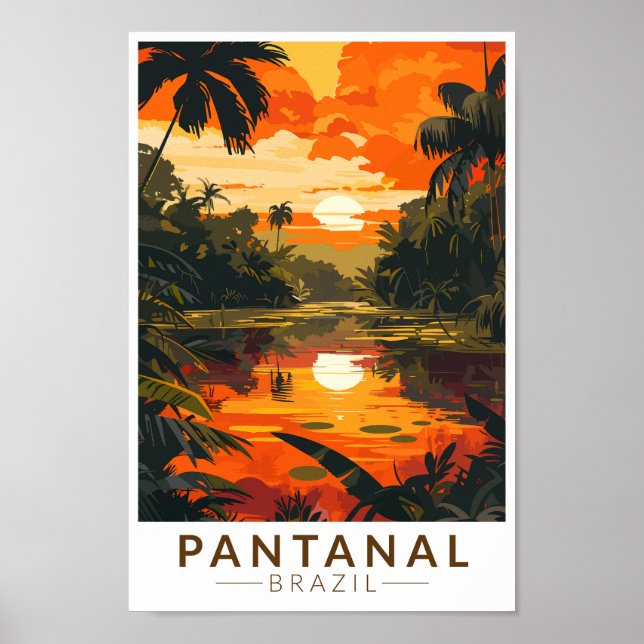 Póster Pantanal Brasil Sunset Travel Art Vintage (Frente)