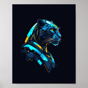 Póster Pantera Cyberpunk Mecha Pantera Negra Neon 