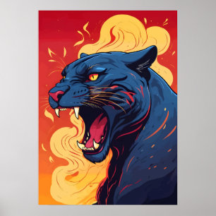 Póster Pantera de Fuego ruidosa - Gato de jungla audaz en