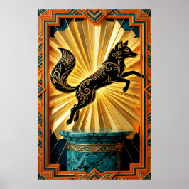 Póster Pantera elegante silueta Art Deco negro oro