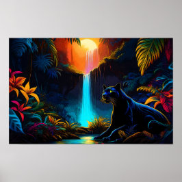 Póster "Pantera junto a una cascada"