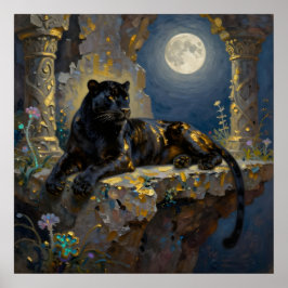 Póster Pantera negra bajo la luna llena 