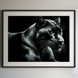 Póster Pantera negra de dibujo en pasto duro III