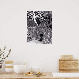 Póster Pantera negra en la jungla - dibujo a lápiz