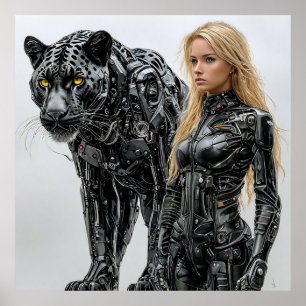 Póster Pantera Negra Fantasía y Mujer Jungla Mítica