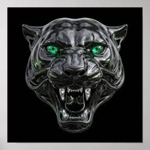 Póster Pantera Negra Gótica Liquid Chrome Ojos Esmeralda