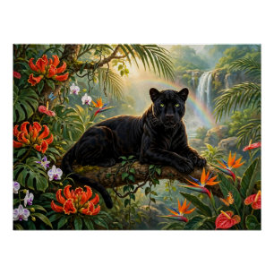 Póster Pantera Negra Kenia Flores de la Selva Cascada