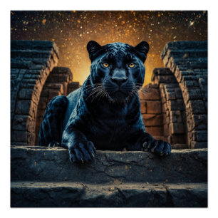Póster Pantera negra y templo tailandés