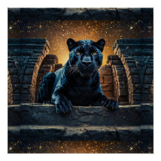 Póster Pantera negra y templo tailandés