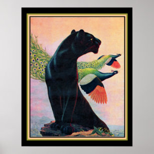 Póster Panther & Flying Peacocks Art Deco Print-16x20