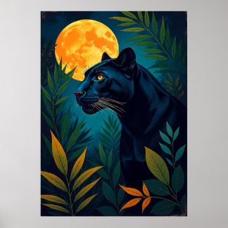 Póster Panther Moonlit Jungle Art