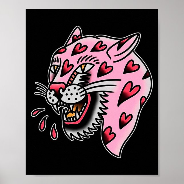 Póster Panther Pink X Heart Love Traditional Flash Premiu (Frente)