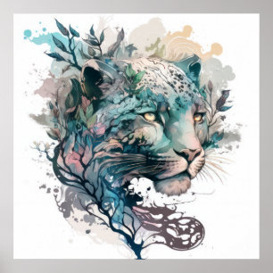 Póster Panther Retrato de Animales Pintando Vida Silvestr